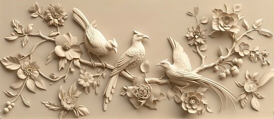 Beautiful animal 3d relief wallpaper. Mural wallpaper. Wall art. AI generated illustration