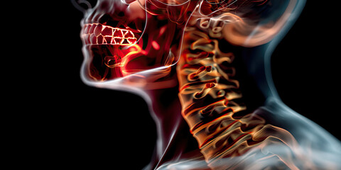 Wall Mural - Odontoid Fracture: The Neck Pain and Limited Neck Movement - Visualize a person with a highlighted odontoid process, experiencing neck pain and limited movement