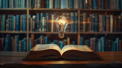 Wall Mural - Light Bulb on Open Book, Idea concept for innovation idea