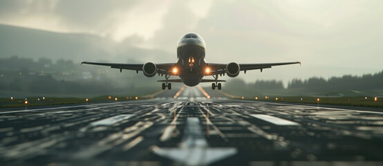 Wall Mural - an airplane on the runway, front view