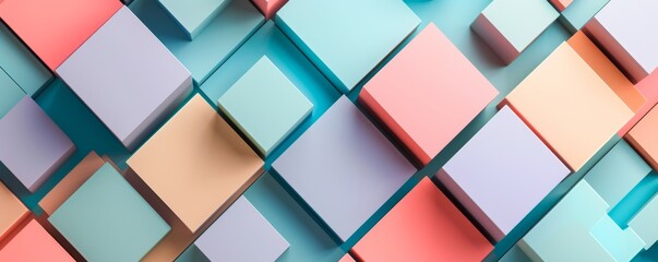Poster - Colorful abstract geometric pattern of 3d cubes, vibrant pastel colors, modern design