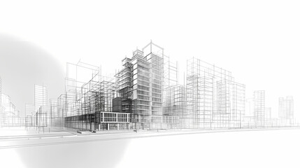 abstract modern urban landscape line drawin.3d illustration imagination architecture building constr