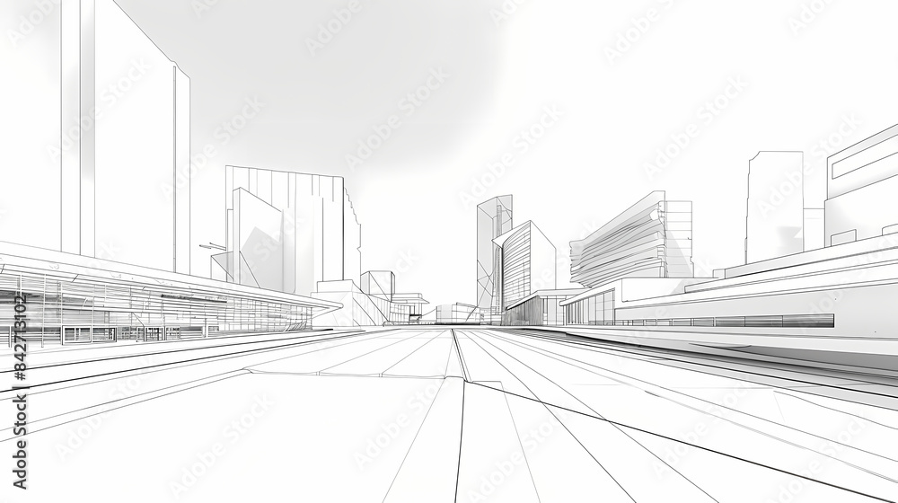 abstract modern urban landscape line drawin.3D illustration Imagination ...