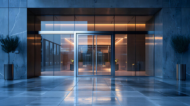 Glass front door that lets in a lot of light with side lighting and a dark wall section