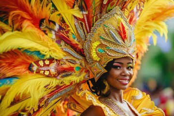 Wall Mural - Carnival in Trinidad and Tobago: Immerse yourself in the pulsating rhythms and flamboyant costumes of Trinidad and Tobago's Carnival, capturing the energy of masqueraders adorned in feathers