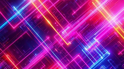 Poster - Abstract digital art featuring vibrant neon lines intersecting in a grid pattern on a dark background.