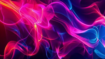 Poster - Abstract image of pink and blue light waves flowing and swirling on a dark background.