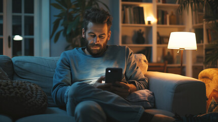 Poster - A smart male user relaxes on a couch at home