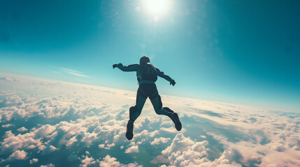 Poster - A solo skydiver performs spin as they freefall through the sky