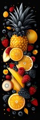 Wall Mural - Colorful Fruit and Berry Abstract Background With Pineapple and Orange Slices