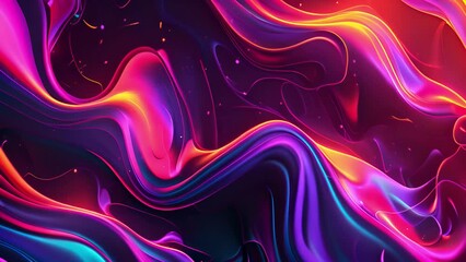 Poster - A digital illustration of colorful wavy abstract shapes on a dark background.