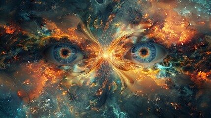 The image is a colorful and abstract representation of two eyes