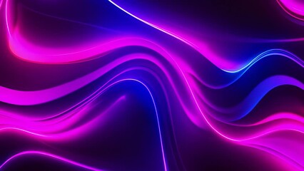 Poster - A digital abstract background with a dark, smooth surface and vibrant, glowing blue and pink lines that create a swirling, dynamic effect.