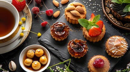 Canvas Print - A table topped with pastries and a cup of tea