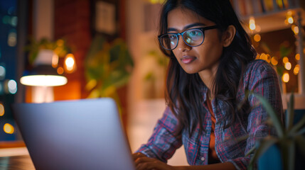 Wall Mural - Indian adult student, working and attending an educational webinar remotely