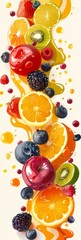 Wall Mural - Colorful Fresh Fruit and Juice Background With Orange Slices