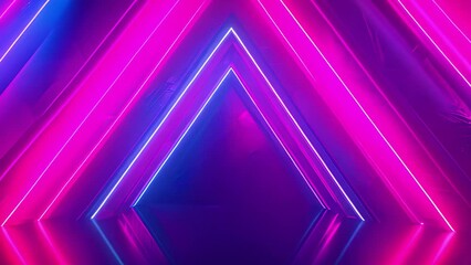 Poster - A digitally rendered image featuring a vibrant neon light display. The lights create a pattern of triangles in shades of pink and blue against a dark, textured background.