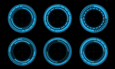 Poster - Set of sci fi blue circle user interface elements technology futuristic design modern creative on black background vector