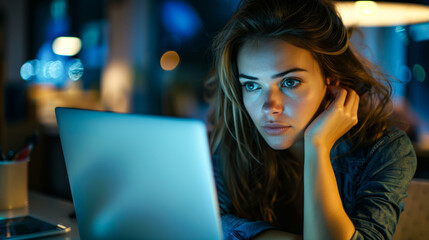 Poster - The woman sits at her desk in the office