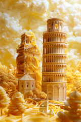 Wall Mural - The Italian Tower of Pisa made from pasta, art creative, 3D rendering