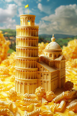 Wall Mural - The Italian Tower of Pisa made from pasta, art creative, 3D rendering