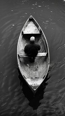 Canvas Print - A man sitting in a small boat in the water