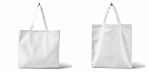 Wall Mural - A plain white tote bag is shown from both front and back views. The tote bag features long handles and a simple, minimalist design, made of durable fabric. It is ideal for everyday use or shopping