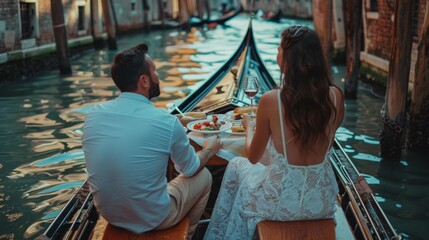 Wall Mural - A man and a woman are sitting on a boat