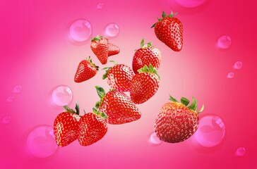 Canvas Print - fresh ripe sweet strawberries in water drops