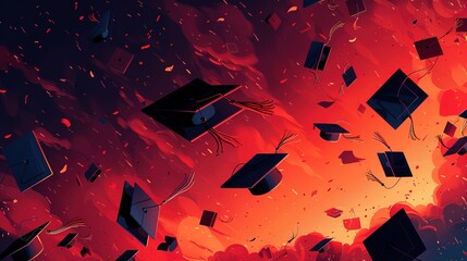 Poster - llustration of graduation caps thrown into air 
