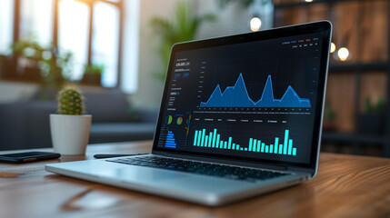 Poster - business sales growth data statistics displayed on laptop in modern office, economy or business analysis 