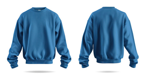 Wall Mural - A blue sweatshirt is displayed from both front and back views. The sweatshirt features a classic design with long sleeves, ribbed cuffs, and hem, made from a smooth, comfortable fabric