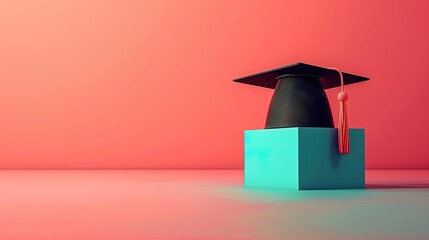 A minimalist image of a graduation cap and tassel. The shape of the cap should be simple and elegant. The tassel a vibrant color. The background simple and uncluttered 