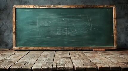 Wall Mural - school desk with green chalkboard background