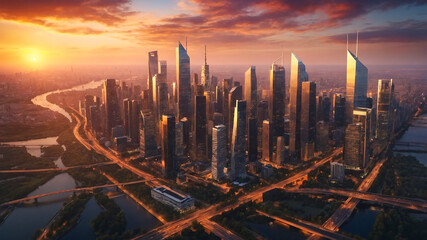 Wall Mural - high quality aerial view of a beautiful city skyline