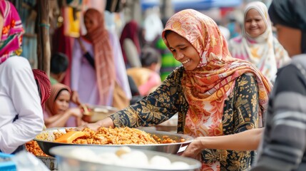 Poster - Create an image of a charitable act, such as giving food to the less fortunate, reflecting the importance of charity (zakat) during Ramadan.