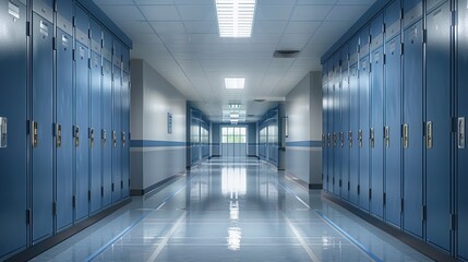 Wall Mural - Empty school corridor with line up lockers