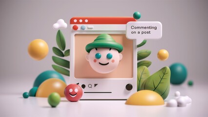 Sticker - Small social communication software interface with face, commenting on a post , AI