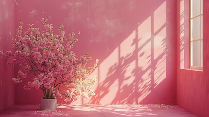 Wall Mural - Artistic rendition of frames with a botanical twist on a lively pink surface