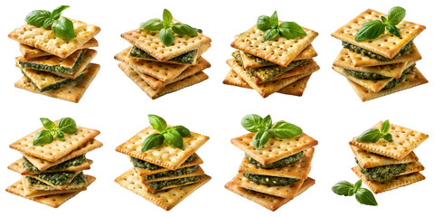 Poster - Set of Crackers With Basil Pesto isolated on transparent png background. Generative ai