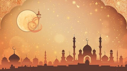 Wall Mural - Design a Ramadan-themed invitation card for an Iftar dinner, with intricate designs and warm colors, conveying hospitality and celebration.