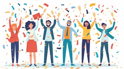 Poster - Illustrate a team celebrating a business milestone or achievement, with confetti, champagne, and a sense of accomplishment.