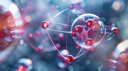 Poster - Illustrate an atom in a chemical reaction, with electrons being transferred between atoms, forming new substances.