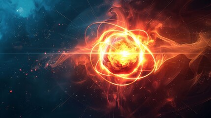 Canvas Print - Illustrate an atom in a high-energy state, with electrons in excited orbits, emitting light as they return to ground state.