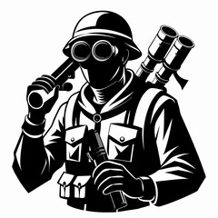 Sticker - Soldier with binoculars vector silhouette illustration 
