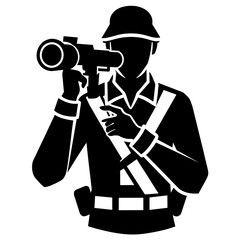 Sticker - Soldier with binoculars vector silhouette illustration 
