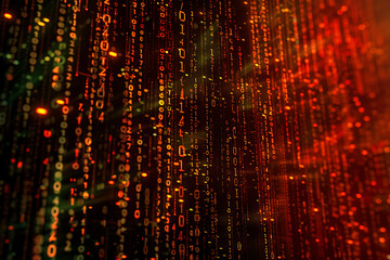 Background filled with cascading binary code, creating a digital and futuristic atmosphere, ideal for technology and programming themes