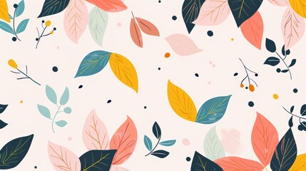 Wall Mural - A pattern of leaves and berries on a white background