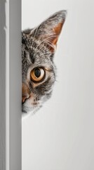 Wall Mural - A cat peeking out from behind a wall