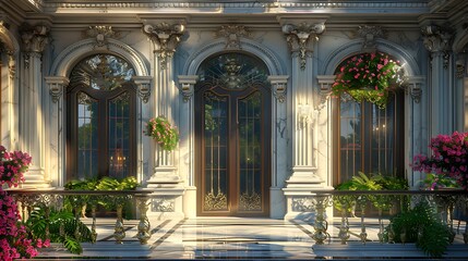 Majestic balcony with ornate ironwork and a marble floor